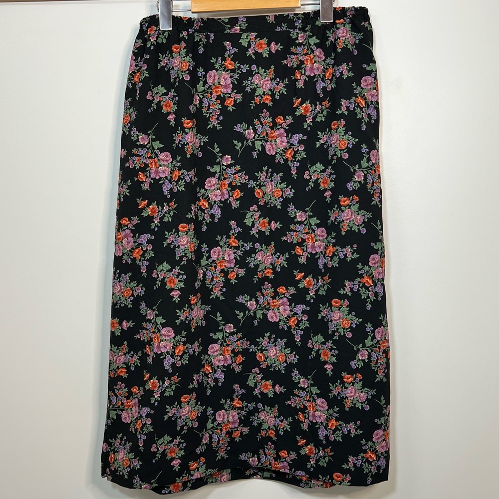 TanJay Black Floral Midi Skirt size 16